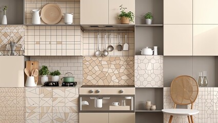 Ivory beige ceramic kitchen Seamless tiling tiles texture on abstract background design illustration 