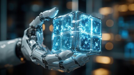 High tech background template design with theme of humanoid robot.