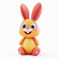 3D Easter bunny, vibrant colors, flat design vector.