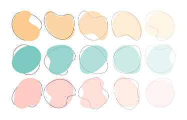 Liquid blob shapes, pastel vector organic random forms, fluid silhouette, simple smooth ink stain. Abstract figures from bright color to transparent. Highlight for social media stories