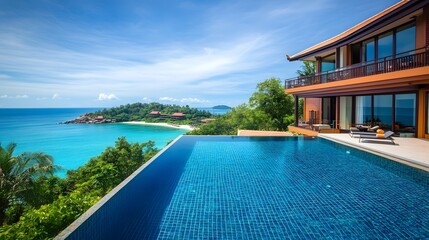 Fototapeta premium Luxury Tropical Villa Infinity Pool Ocean View