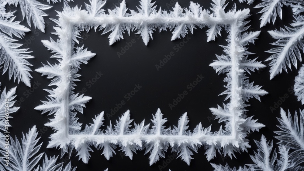Poster a frame featuring a frosty pattern against a black background. an abstract ice structure frame enabl
