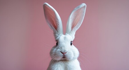 Obraz premium Bunny ears in white set against a soft pink background.