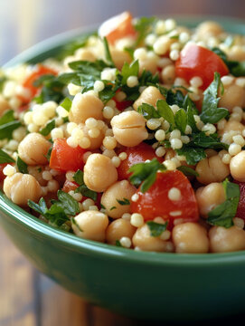 Chickpea and couscous salad with tomatoes and parsley