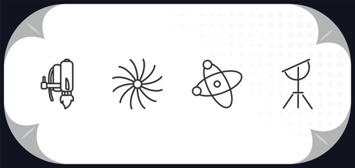 outline icons set - astronomy concept. jet pack, milky way, galaxy view, dioptra.