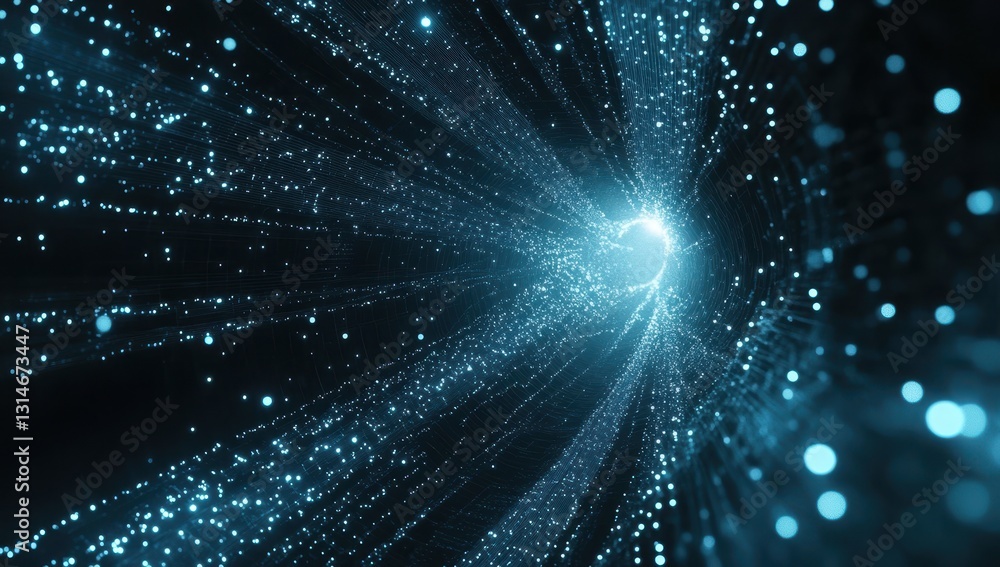 Poster captivating abstract light rays in a vortex of blue glittering particles creating a sense of depth a