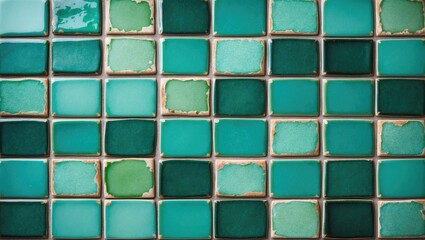 Background of green ceramic tile. Vintage ceramic tiles for kitchen or bathroom decoration.