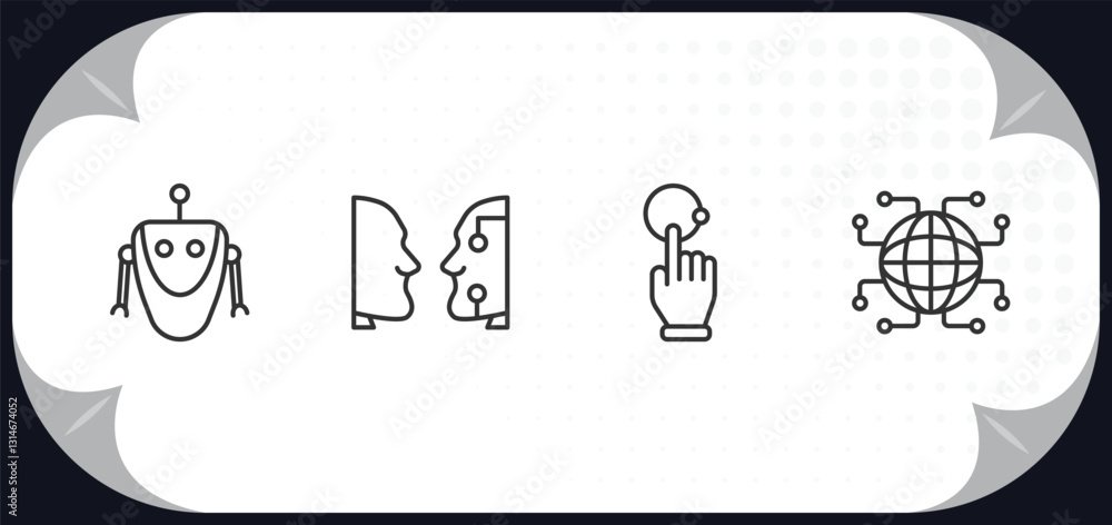 Poster outline icons set - artificial intelligence concept. robot, turing test, interactivity, .