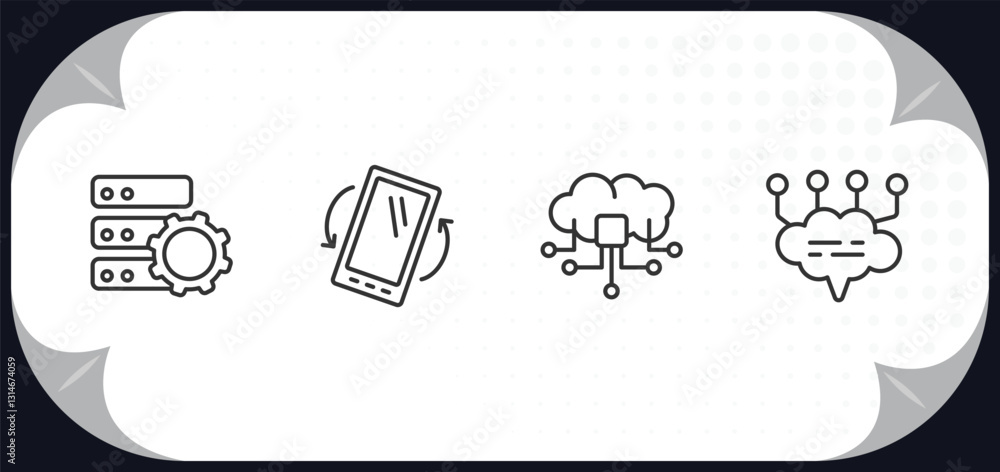 Poster outline icons set - artificial intelligence concept. efficiency, tilt, cloud computing, chat.
