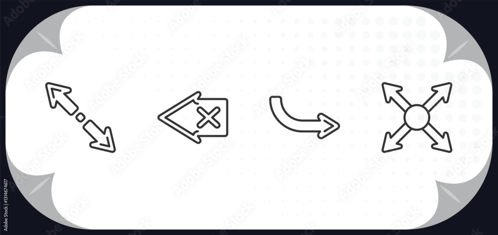 Poster outline icons set - arrows concept. diagonal resize, backspace, right direction, resize.