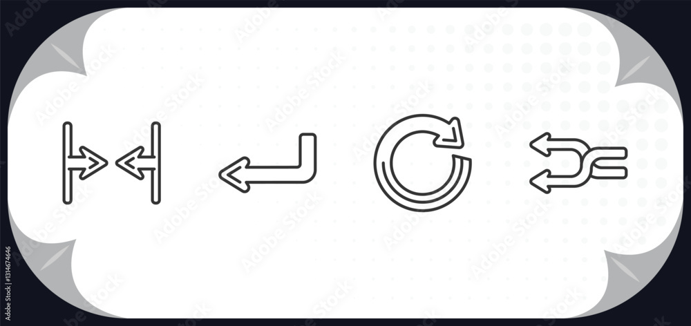 Poster outline icons set - arrows concept. horizontal merge, left direction, refresh, no shuffle.