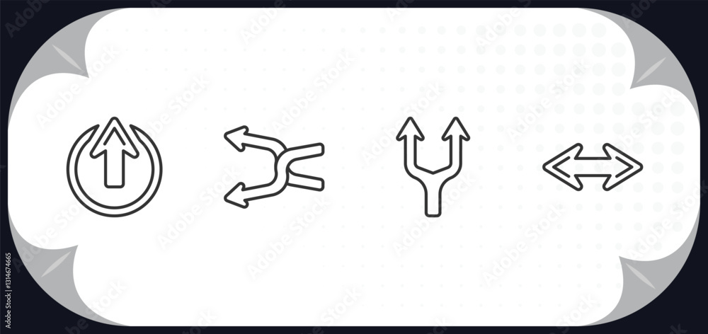 Poster outline icons set - arrows concept. enter up, shuffle arrows, splitting arrow, horizontal arrows.