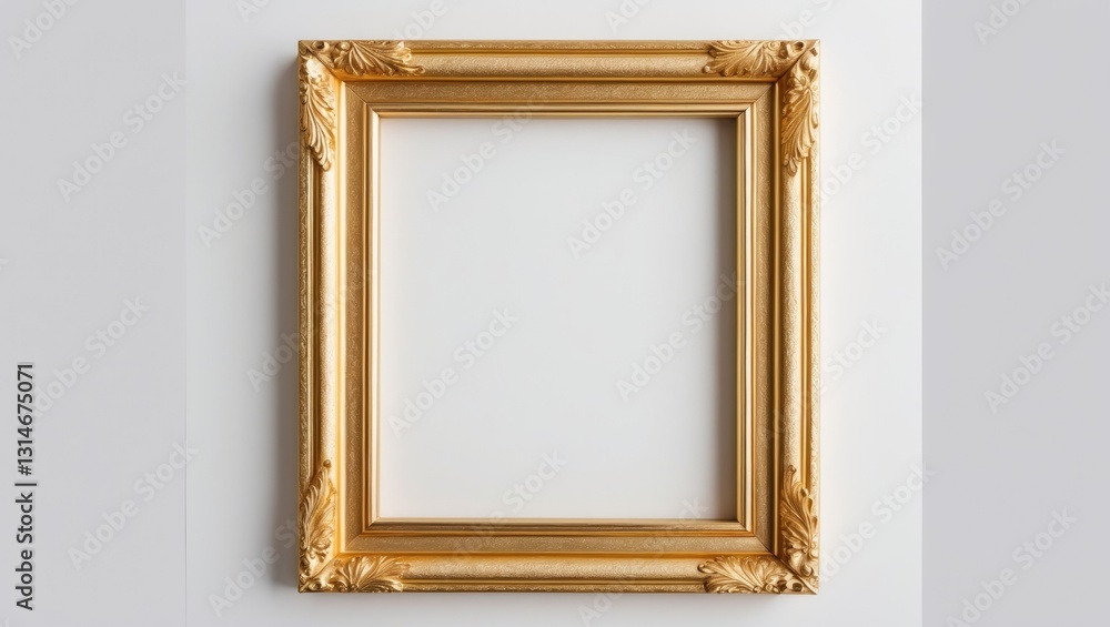 Poster golden frame set apart on background with clipping path