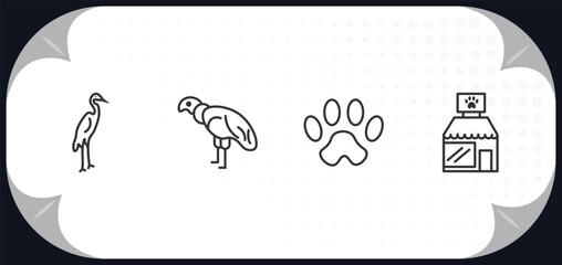 outline icons set - animals concept. heron, condor, paw, pet shop.