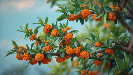 Blooming Orange Ashoka tree flowers in the summer season.