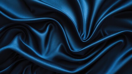 Fototapeta premium Black blue abstract backdrop. Silk satin. Curtain, drapery. Shiny fabric. Dark. Wavy soft pleats. Liquid wave effect. Gradient.