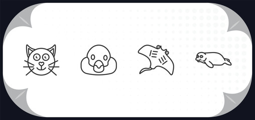 outline icons set - animals concept. cat, snigir, ray, seal.