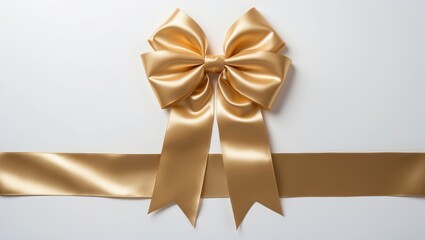 Fototapeta premium Gold satin ribbon fabric bow on a white background, isolated.
