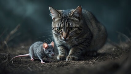 Fototapeta premium Image of a cat that has captured a mouse.