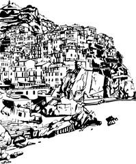 Obraz premium architecture, sketch, building, city, drawing, paris, vector, illustration, church, europe, street, old, art, travel, vintage, rome, cathedral, town, italy, house, ancient, landmark, tower, coloring p