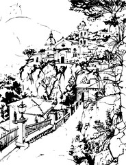 Fototapeta premium architecture, sketch, building, city, drawing, paris, vector, illustration, church, europe, street, old, art, travel, vintage, rome, cathedral, town, italy, house, ancient, landmark, tower, coloring p