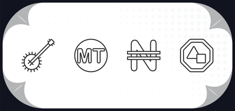 outline icons set - africa concept. banjo, mozambican metical, nigerian naira, sudanese pound.