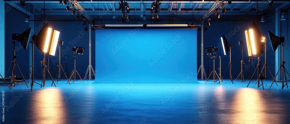 Poster stunning blue room illuminated with soft lights creating a serene and relaxing atmosphere for any sp