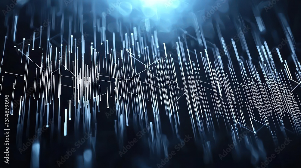 Poster abstract digital waveform of light with blue and white lines in dark background