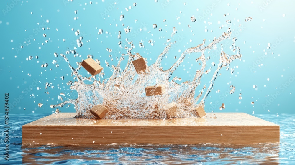 Aufkleber rustic wooden box with water splashing out creating an energetic and refreshing scene of motion