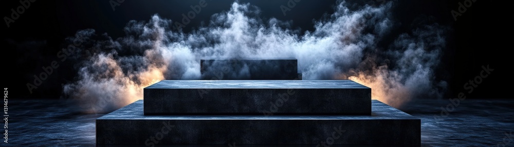 Poster dynamic stage filled with enigmatic smoke creating an electrifying atmosphere for performances and e
