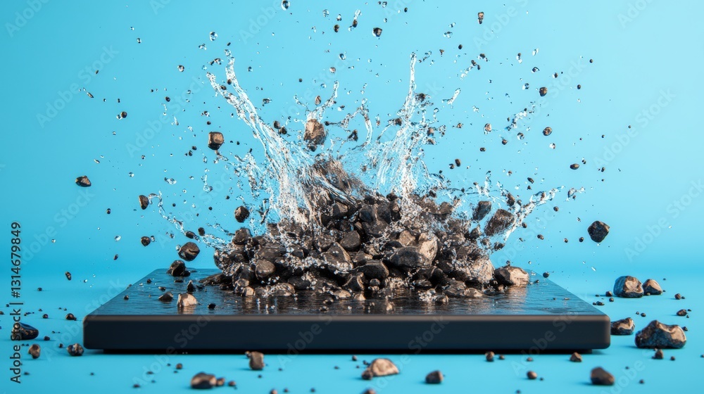 Poster sleek tablet capturing a vibrant splash of water creating a refreshing and invigorating visual exper