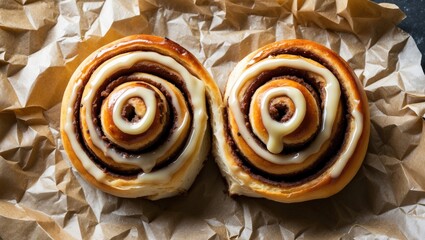 Fototapeta premium freshly baked cinnamon rolls isolated on a background, overhead view