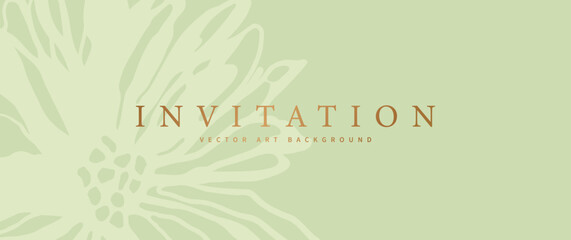 Olive color vector background with flowers with gold lettering for packaging, postcard, invitation, cover design, card, prestigious voucher, luxe invite, business banner. Light green Illustration.