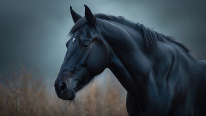 Fototapeta premium black horse, set against a plain background