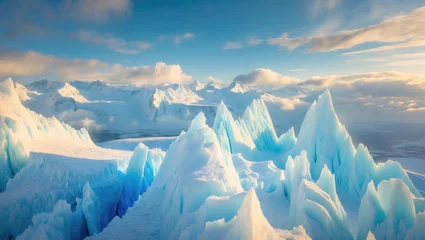  Stunning panoramic view of snow-covered glaciers set against a blue sky and white clouds. © Holo Frame