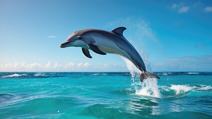 Fototapeta premium Bottlenose Dolphin, tursiops truncatus, Adult Springing