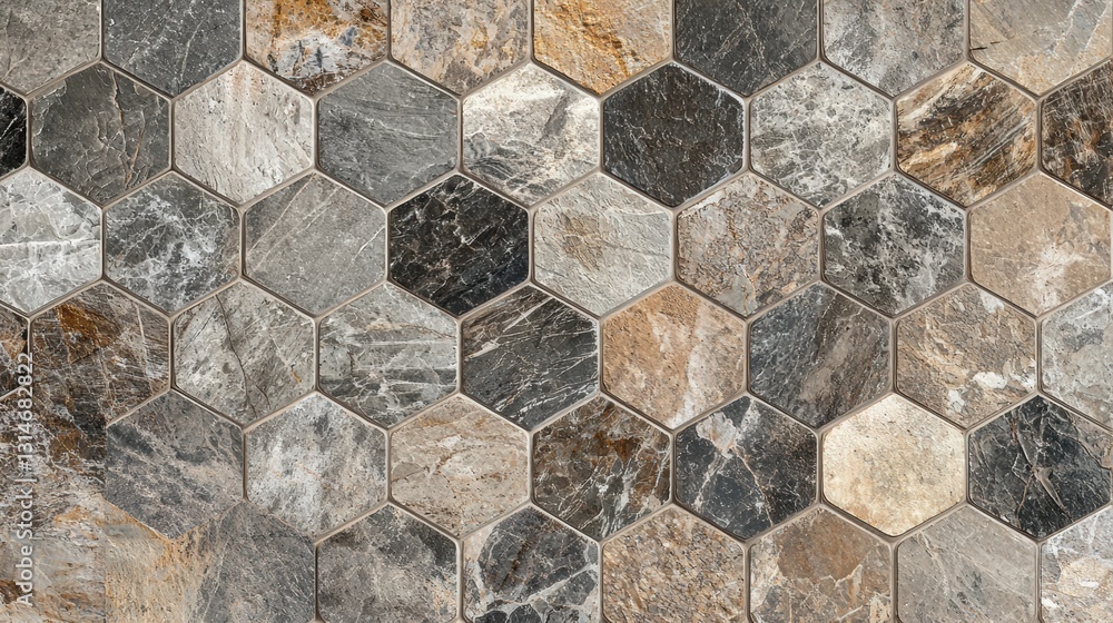 Poster hexagonal stone pattern in natural colors for flat lay design and artistic projects