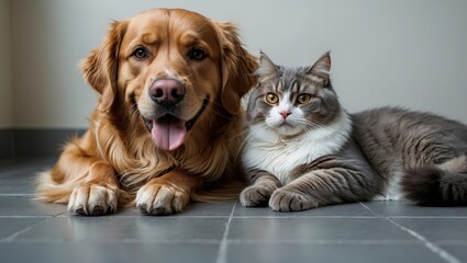 Golden Retriever and British Shorthair coexist harmoniously
