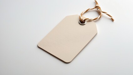 Blank tag attached with string. Price tag, gift tag, sale tag, address label.