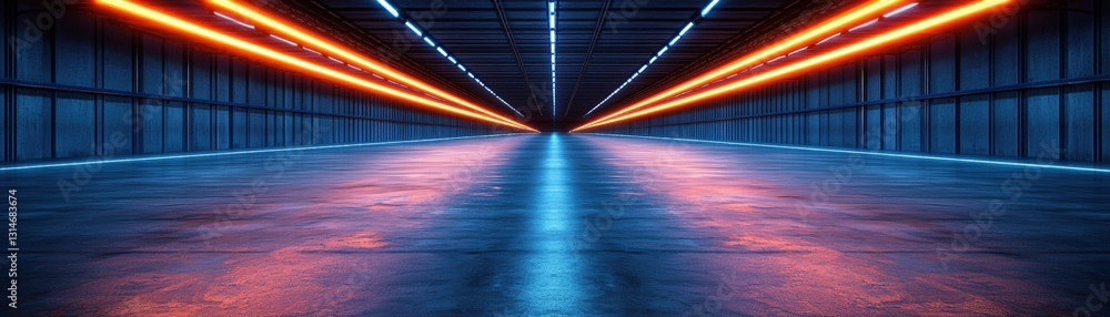 Poster long tunnel illuminated with bright lights creating a mysterious and captivating atmosphere of journ