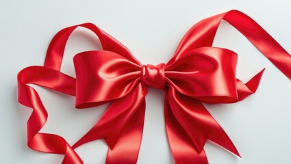 Beautiful red satin gift bow on a white background, isolated.