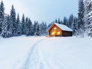 Idyllic scene of Cozy Winter Cabin Retreat