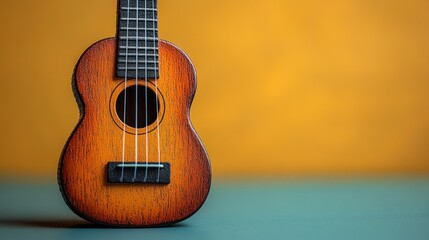 Obraz premium Close-up ukulele on teal-orange background