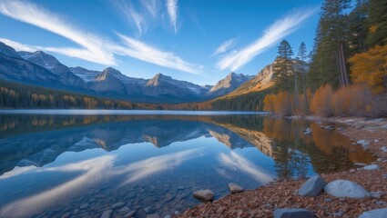 Obraz premium Panoramic view of Beautiful Sparks Lake in autumn