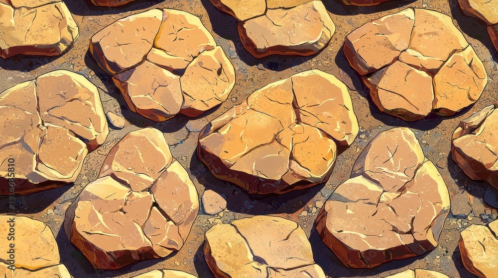 Aufkleber simple vector sketch of dry clay floor with flat rocks in artistic style for design and illustration