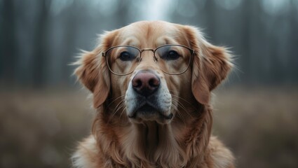 Golden Retriever Dog with glasses on.