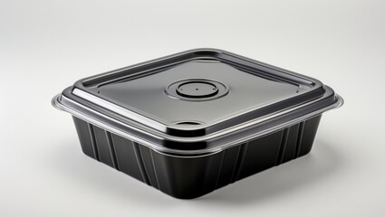Black plastic container for dairy products. Isolated on a white background.