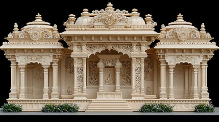 Ornate Hindu temple facade design, 3D render, architectural,  background, design concepts for Indian temple