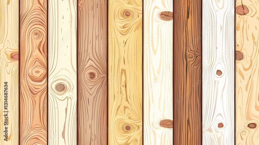 Poster simple vector illustration of flat lay wooden planks in various colors ideal for design projects and