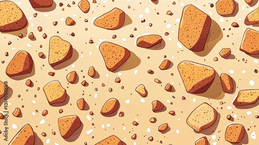 Poster simple vector illustration of cork floor with flattened stones and pebbles in a light background for
